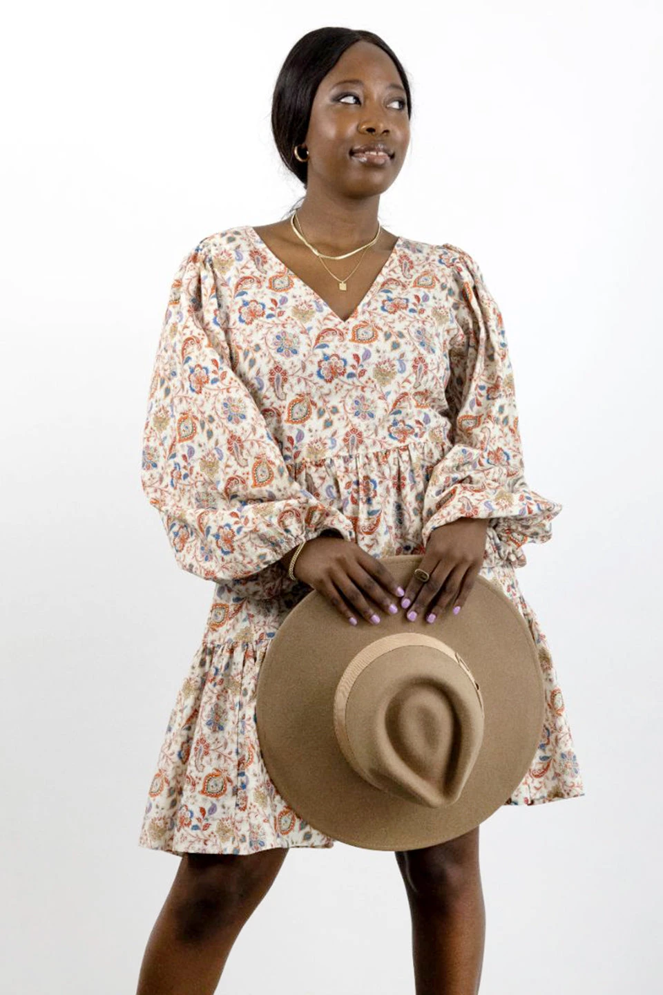 Ivy + Jack Dresses Elsa Red Paisley Linen Blend LS V Neck Smock Dress