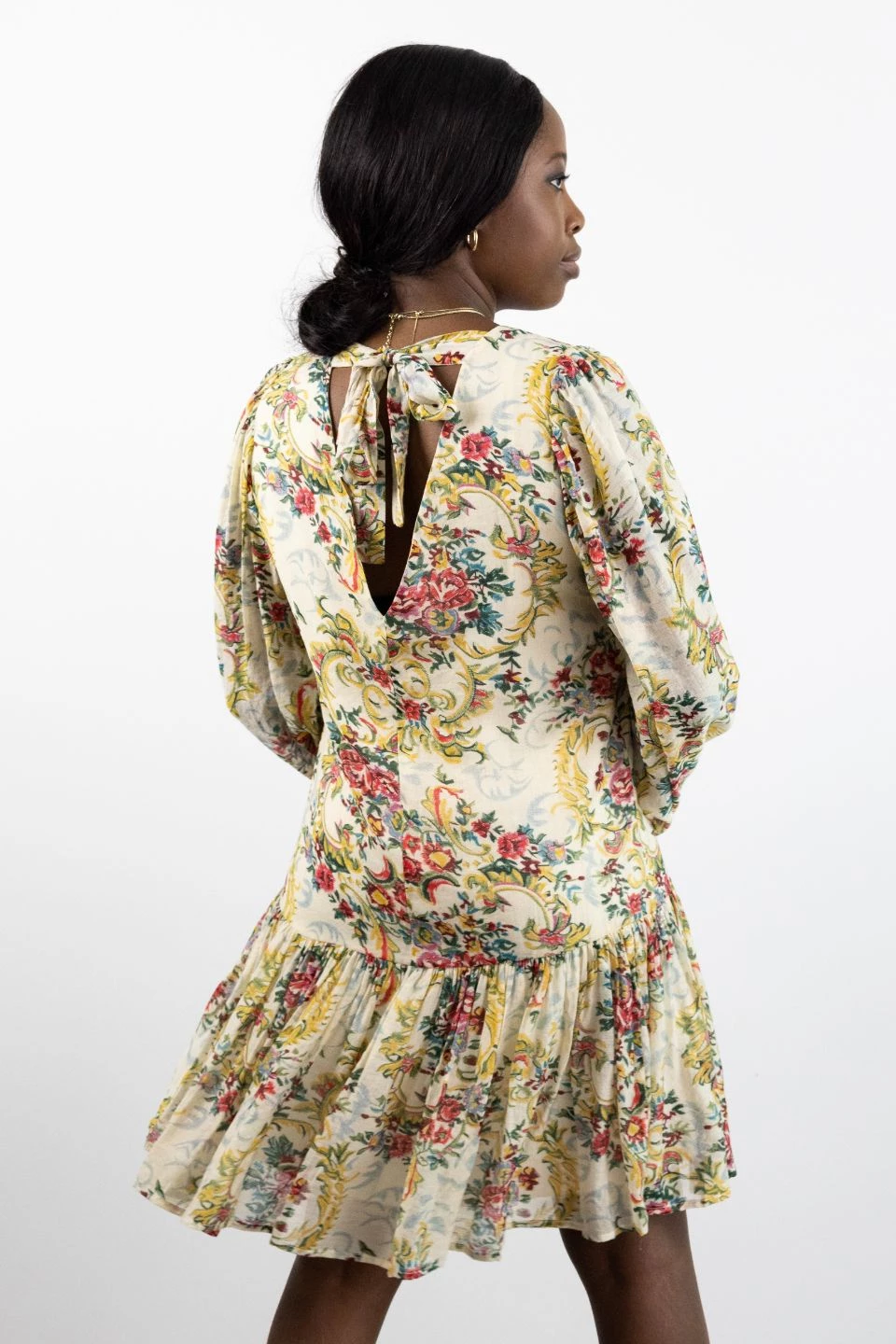 Ivy + Jack Emelia Ivory Paisley LS Frill Hem Smock Dress