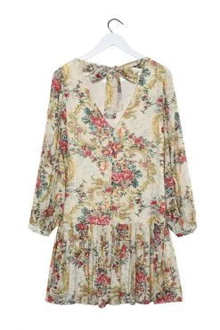 Ivy + Jack Emelia Ivory Paisley LS Frill Hem Smock Dress