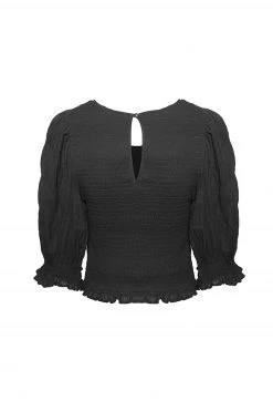 Ivy + Jack Emma Black Shirred Cotton Puff SS Shirred Bodice Top Tops & Tees