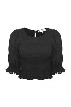 Ivy + Jack Emma Black Shirred Cotton Puff SS Shirred Bodice Top Tops & Tees
