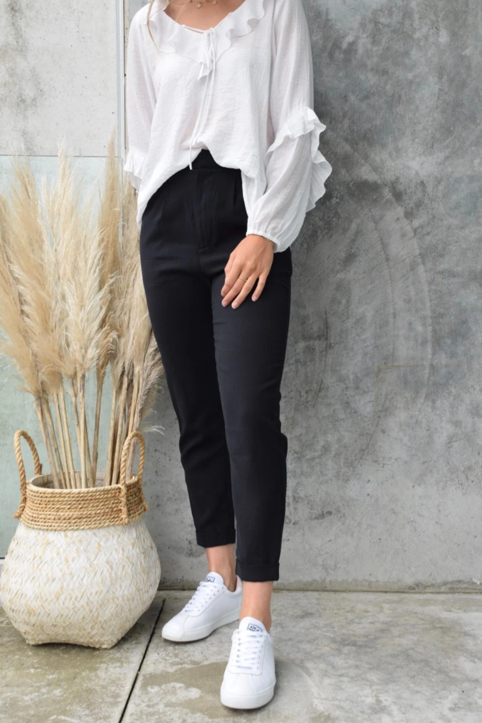 Among The Brave New In Essential Black Tapered Viscose Boyfriend Cuffed Pant