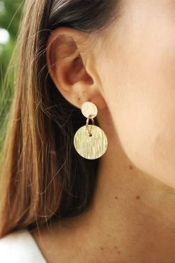 Flo Gives Back 15% To Women In Need Jewellery Etched Disc Gold Earrings