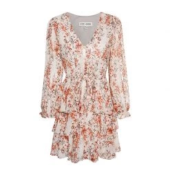 Ivy + Jack Dresses Evita Sand Floral LS V Neck Mini Tiered Dress