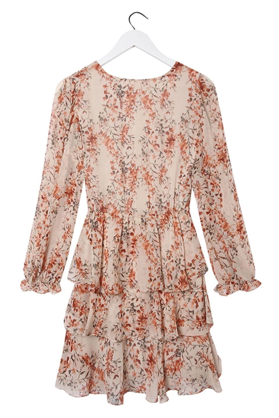 Ivy + Jack Dresses Evita Sand Floral LS V Neck Mini Tiered Dress