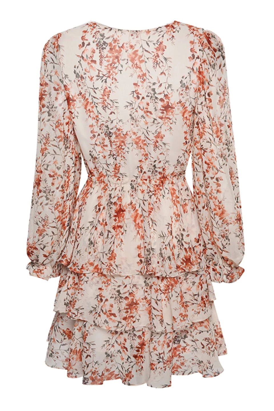 Ivy + Jack Dresses Evita Sand Floral LS V Neck Mini Tiered Dress