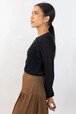 Ivy + Jack Faith Black Mesh LS Crew Top