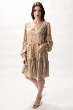 Ivy + Jack Dresses Elsa Pistachio Floral LS V Neck Smock Dress