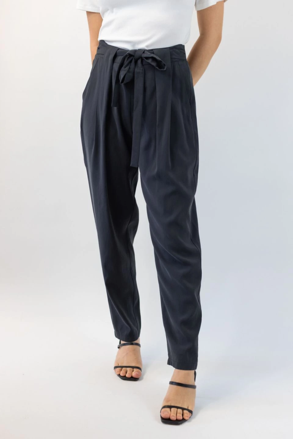 Among The Brave Pants Spirited Black Tie Front Tapered Cupro Pant