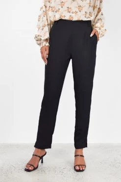 Among The Brave All Day Black Pleat Front Drapey Stretch Back Tapered Pant