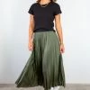 Ivy + Jack Radiant Khaki Washer Satin Pleated Midi Skirt Skirts