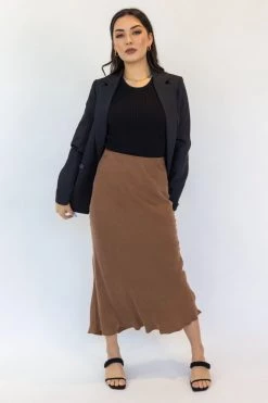 Ivy + Jack New In Dynamic Mocha Cupro Midi Bias Skirt