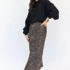 Ivy + Jack Ivy Black Mini Leopard Satin Midi Bias Skirt Skirts