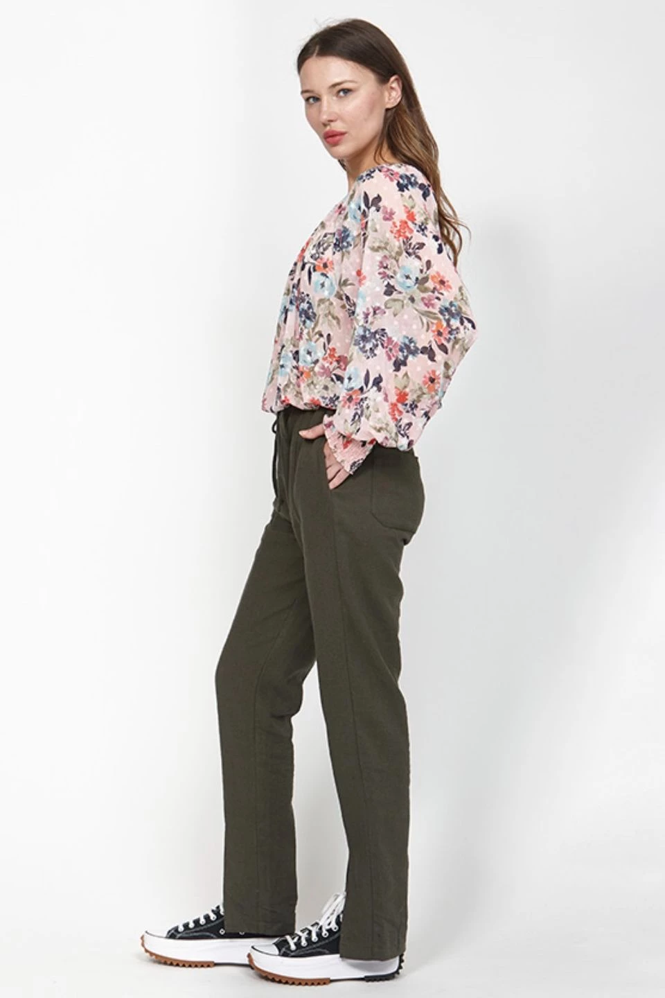 Leo + Be Erractic Pink Floral LS Top