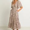 Harni Ophelia Pale Pink Daisy Floral SS Midi Wrap Dress Dresses