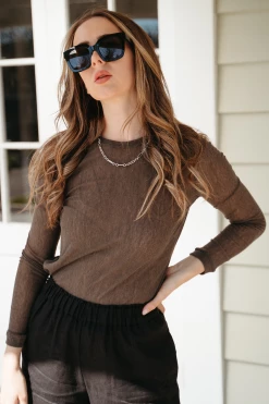 Ivy + Jack Faith Olive Mesh LS Crew Top New In