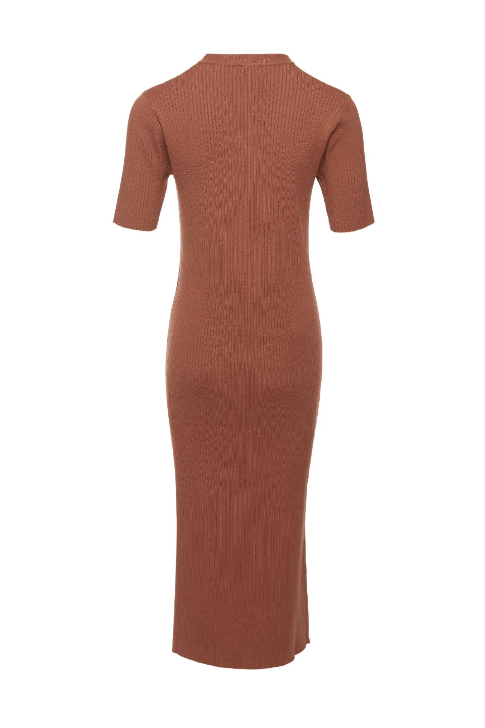 Among The Brave Faith Chocolate Rib Knit Half Sleeve Midi Dress