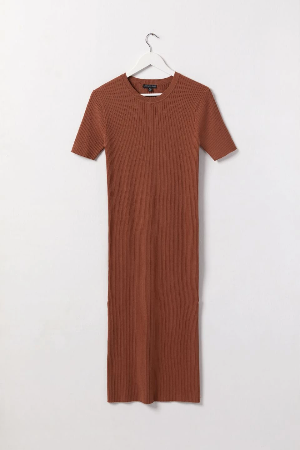 Among The Brave Faith Chocolate Rib Knit Half Sleeve Midi Dress