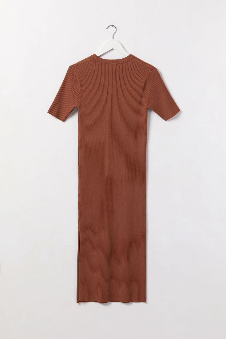 Among The Brave Faith Chocolate Rib Knit Half Sleeve Midi Dress