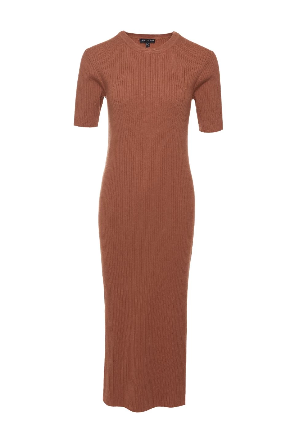 Among The Brave Faith Chocolate Rib Knit Half Sleeve Midi Dress