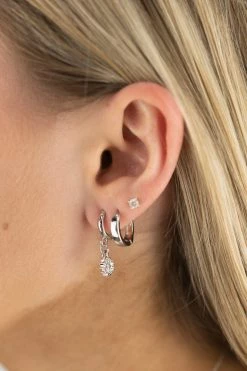 Flo Gives Back 15% To Women In Need Jewellery Daisy Rhodium Huggie Hoop Earrings
