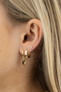 Flo Gives Back 15% To Women In Need Heart Gold Huggie Hoop Earrings Jewellery