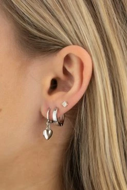 Flo Gives Back 15% To Women In Need Jewellery Heart Rhodium Huggie Hoop Earrings