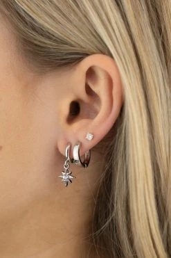 Flo Gives Back 15% To Women In Need Huggie Hoop Earrings Rhodium Jewellery