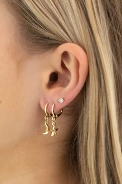 Flo Gives Back 15% To Women In Need Jewellery Moon And Star Gold Huggie Earrings