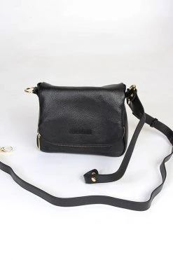 Federation For Keeps Black Leather Fold Over Cross Body Gold Hardware Bag