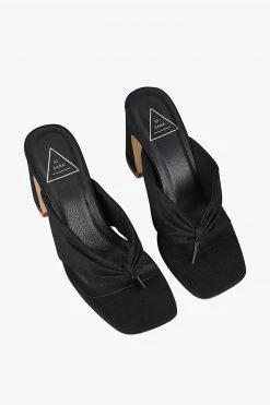 St Sana Freya Black Jandal Style Chucky Linen Mule Heels Event-wear Edit
