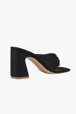 St Sana Freya Black Jandal Style Chucky Linen Mule Heels Event-wear Edit