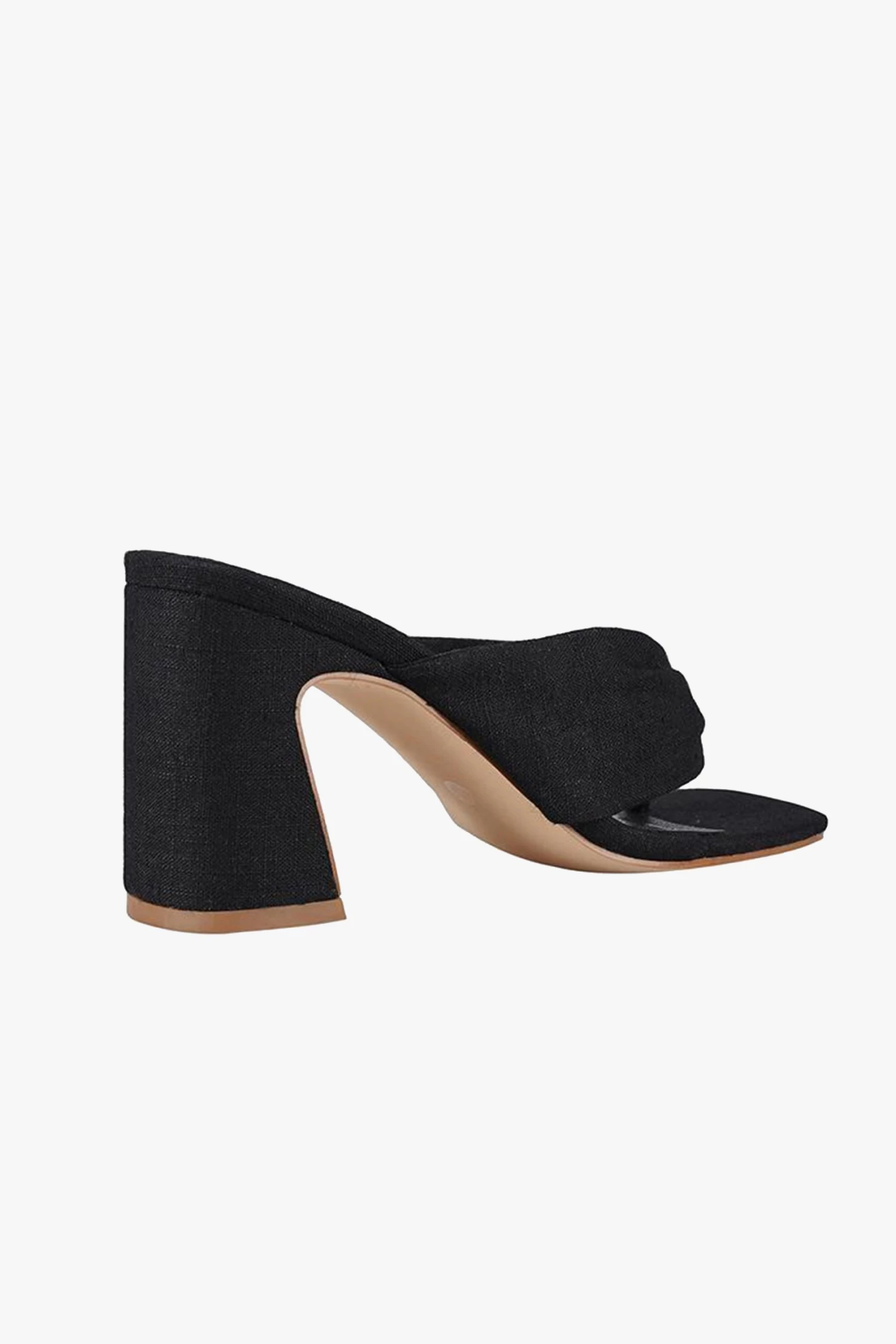 St Sana Freya Black Jandal Style Chucky Linen Mule Heels Event-wear Edit