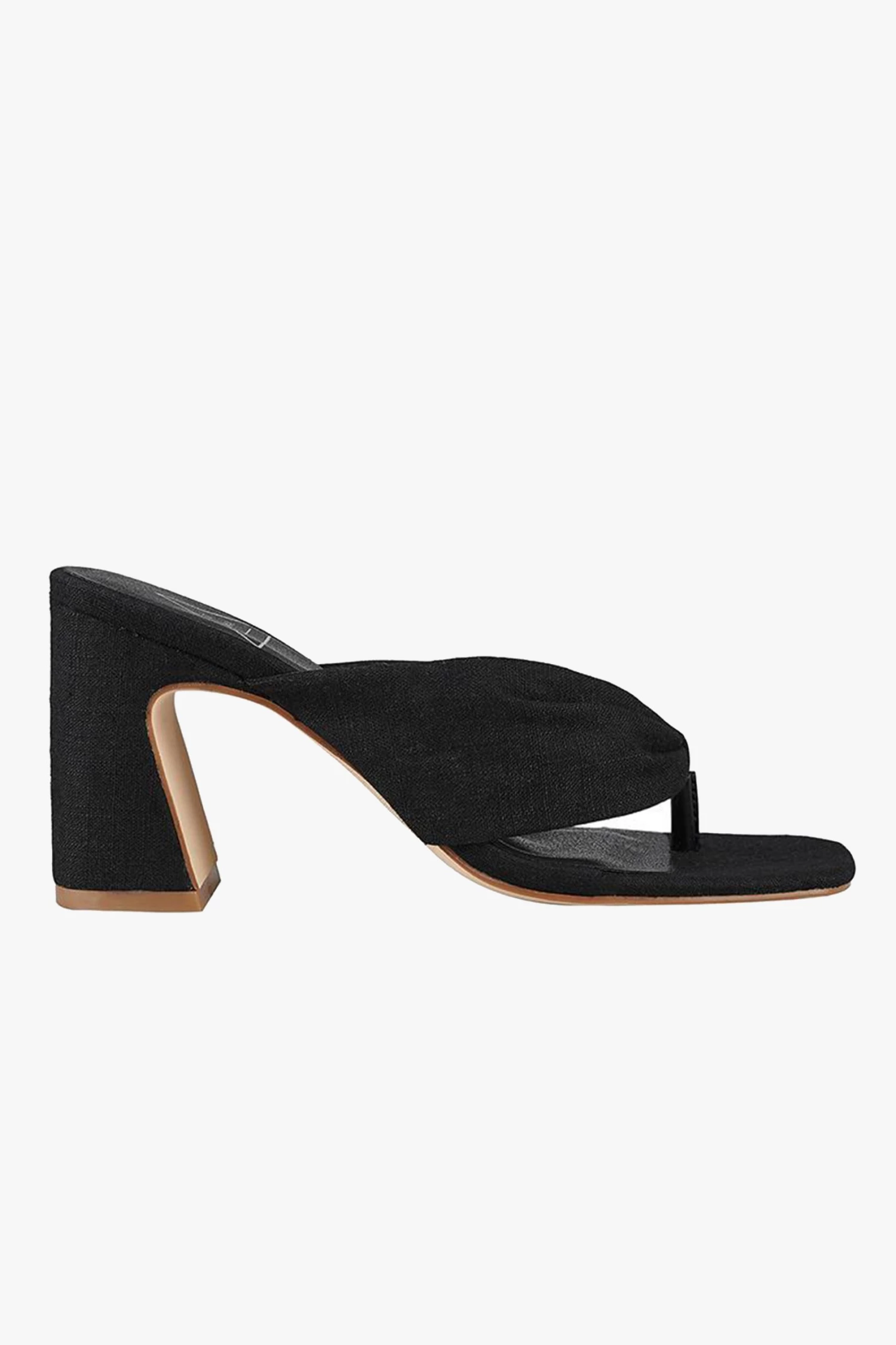St Sana Freya Black Jandal Style Chucky Linen Mule Heels Event-wear Edit
