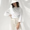 ReCreate New In Friday White Organic Cotton Frill Sleeves Tie Back Top