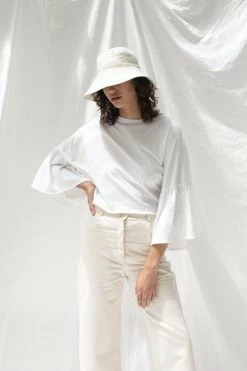 ReCreate New In Friday White Organic Cotton Frill Sleeves Tie Back Top