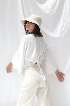 ReCreate New In Friday White Organic Cotton Frill Sleeves Tie Back Top