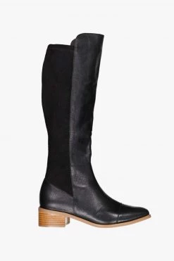 Minx Gemma Black Knee High Black Leather Boot With Stretch Suede Get The Look