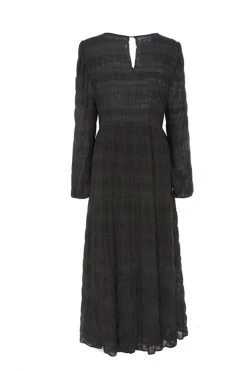 Ivy + Jack Gigi Black Shirred Cotton Blouson LS Tiered Maxi Dress New In