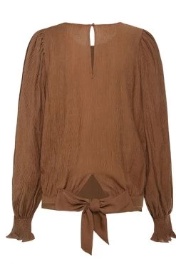 Ivy + Jack Grace Pecan Crinkle Blouson LS Back Hem Tie Top