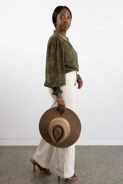 Ivy + Jack Grace Khaki Ditsy LS Back Hem Tie Top Tops & Tees