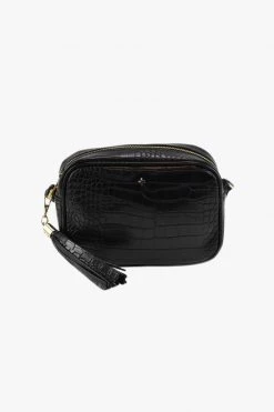 Peta + Jain Bags & Wallets Gracie Black Croc Vegan Leather Gold Hardware Crossbody Bag