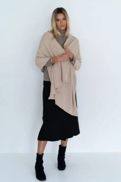 Humidity Lifestyle Wide Wrap Cotton Latte Scarf New In