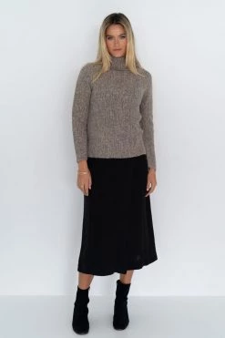 Humidity Lifestyle Kira Charcoal Marle Roll Neck Rib Jumper