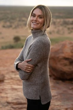 Humidity Lifestyle Kira Charcoal Marle Roll Neck Rib Jumper