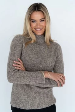 Humidity Lifestyle Kira Charcoal Marle Roll Neck Rib Jumper