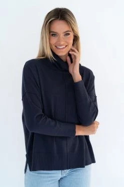 Humidity Lifestyle Alyssa Roll Neck Super Soft Navy Floaty Jumper