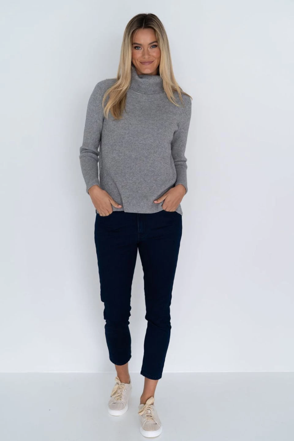 Humidity Lifestyle New In Lizzy Turtle Neck Super Soft Grey Rib Jumper
