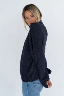Humidity Lifestyle Becca Cable Navy Turtle Neck Jumper