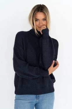 Humidity Lifestyle Becca Cable Navy Turtle Neck Jumper